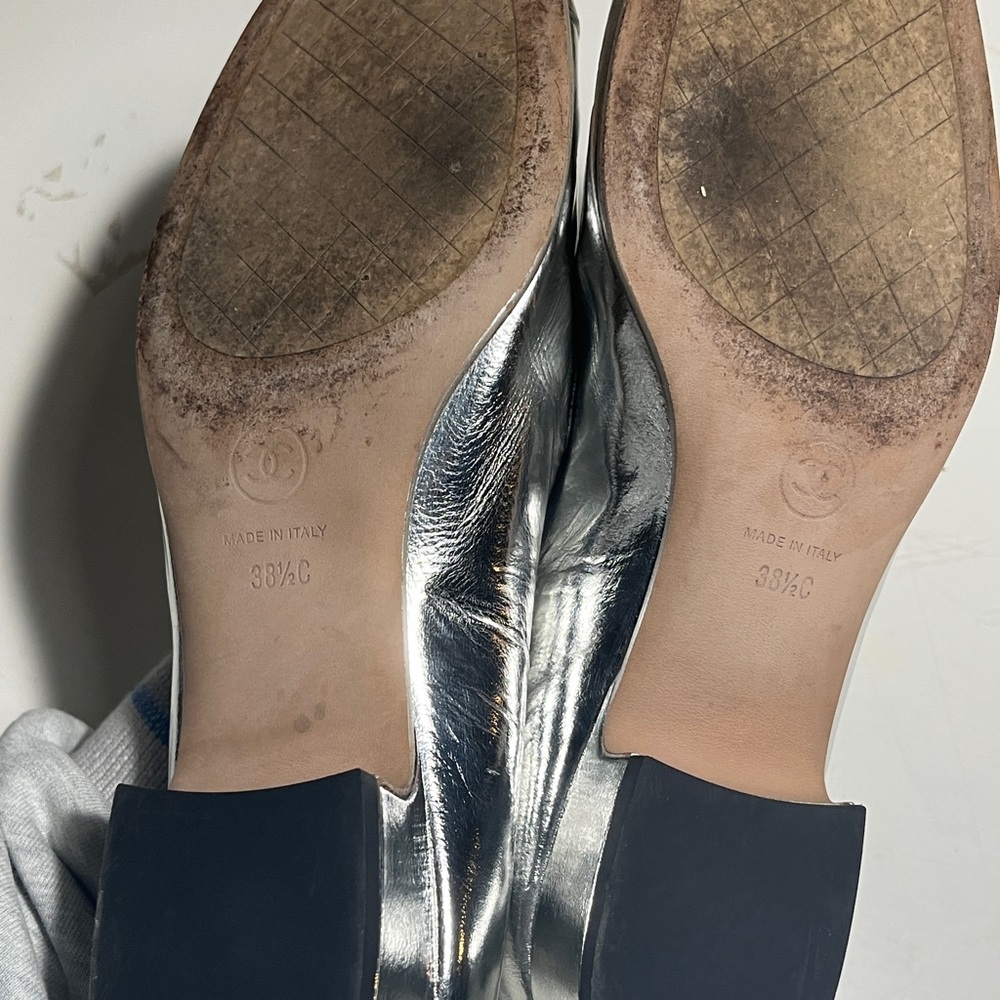 CHANEL Silver Mary Jane Flats with Strap - Picture 6 of 13